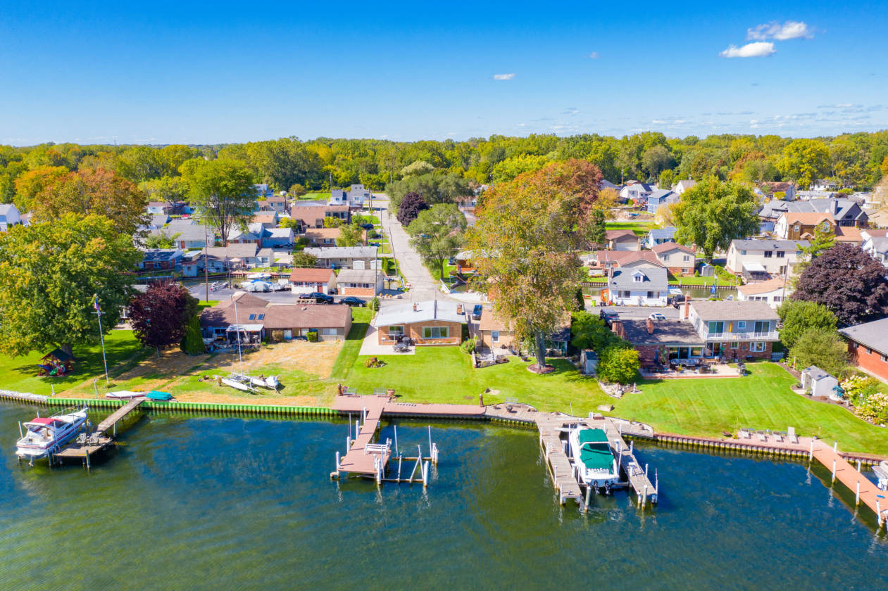 Lake and canal on beautiful Anchor Bay New Baltimore, County