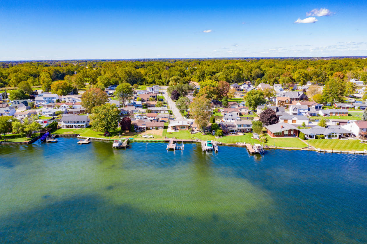 Lake and canal on beautiful Anchor Bay New Baltimore, County